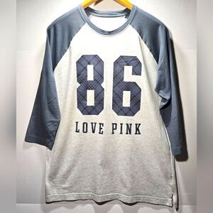 Victoria Secret PINK Medium Varsity Logo Boyfriend 3/4 Sleeve Tee-New Condition